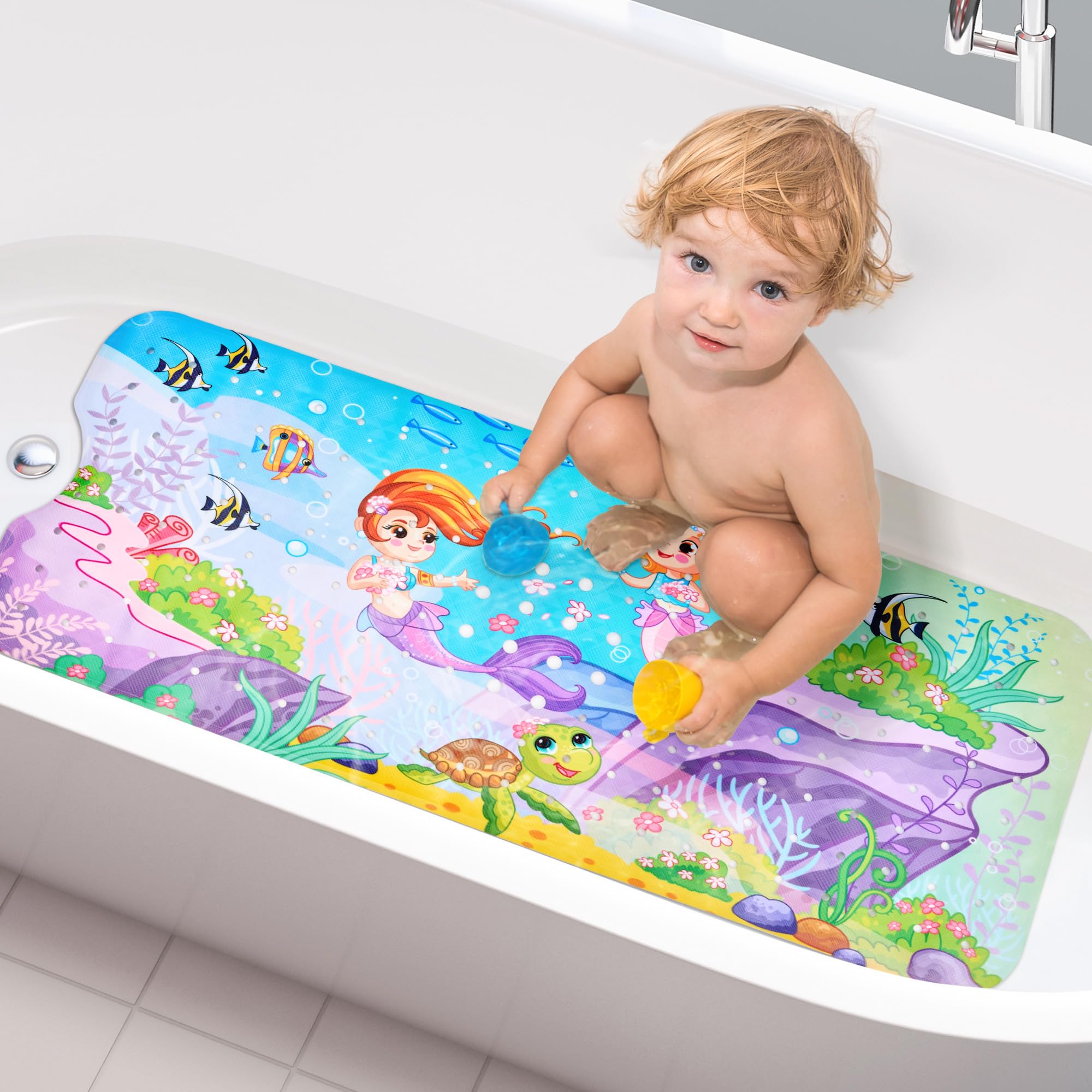 Vannokor Bathtub Mats for Bathroom 27x14 Inch, Pebble Bath Mat for Tub Feels Great on Tired Feet, Friendly Machine Washable Shower Tub Mats with 167 Big Suction Cups, Shower Mat, Bath Tub Mat, Blue