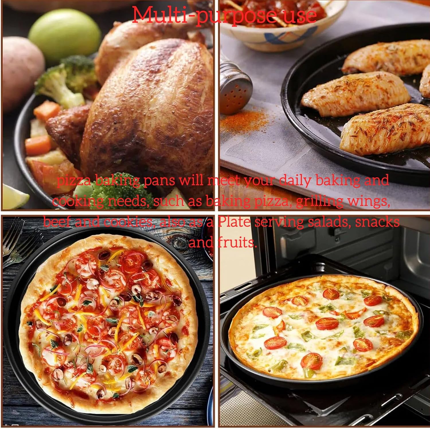 Cyoufine12 Inch Pizza Pan, Stainless Carbon-Steel Pizza Tray for Baking, Black Nonstick Round Baking Sheet Plate for Home Kitchen