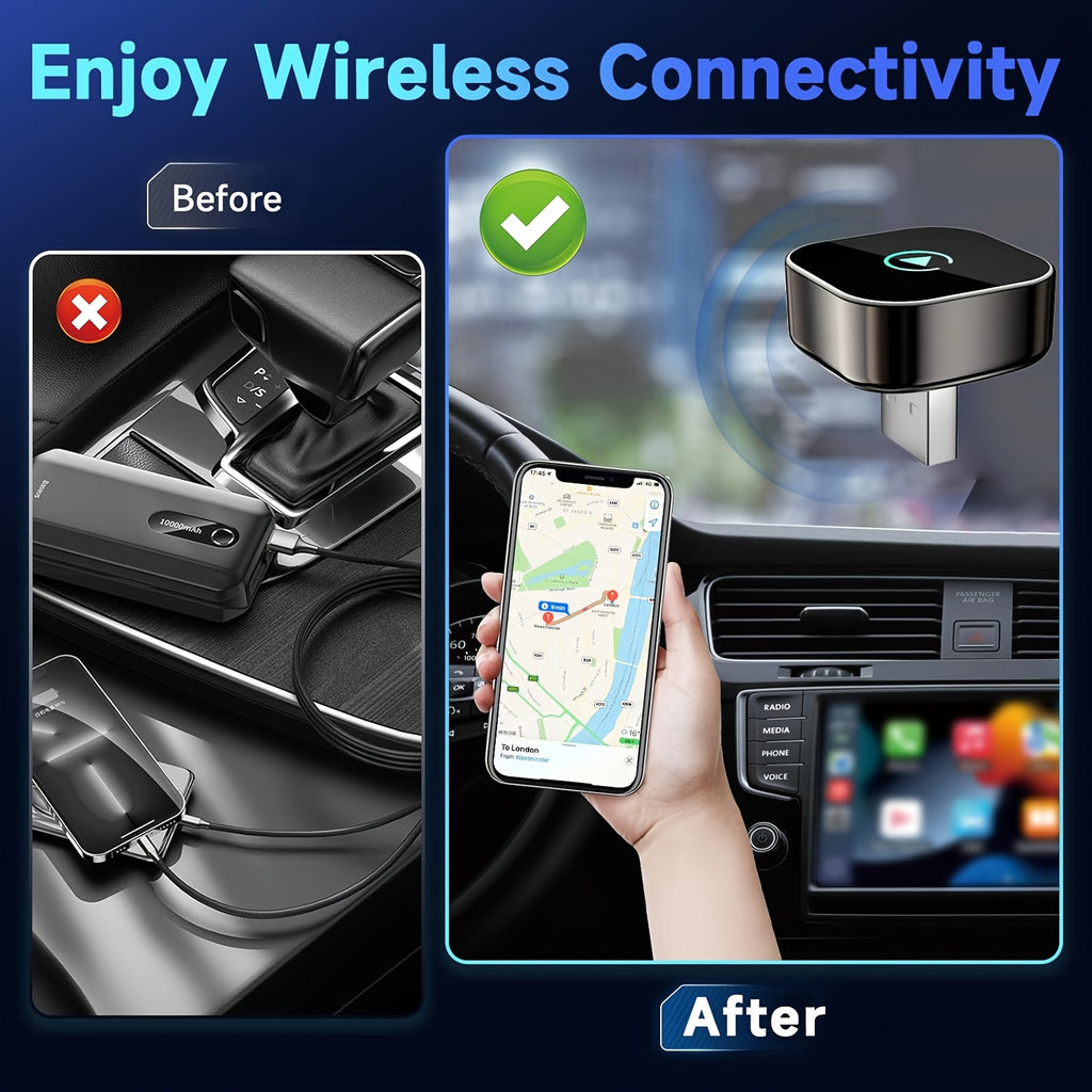 Wireless Adapter Convert Wired to Wireless for Carplay Android Auto Upgrade Plug And Play, Small Size, Fast And Stable Connection