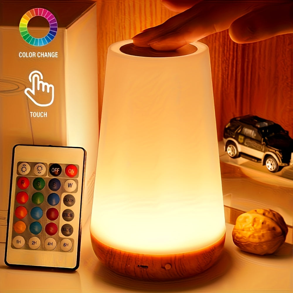 LihangStar USB-Punjiva Noćna Lampica sa Dodirnom Kontrolom - Prenosiva LED Stona Lampica sa 5 Nivoa Osvetljenja, 13 RGB Boja, Dodirna Lampica za Spavaću Sobu, Dnevni Boravak ili Kancelariju