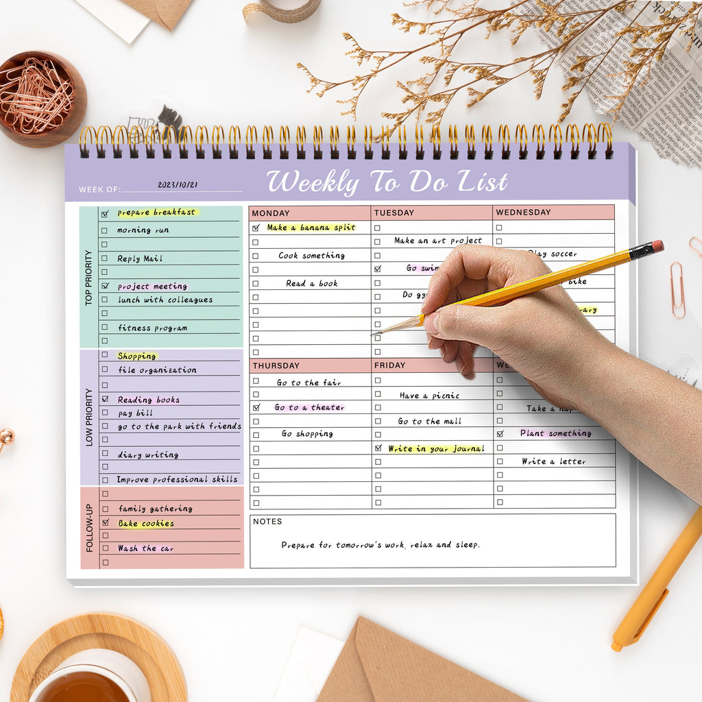Trees 3pcs Weekly Planner Pad - Spiral Weekly Planner Undated 52 Page To-Do List Pad, 8.5 X 11 Weekly Desk Task Planner for Work And Personal Organization