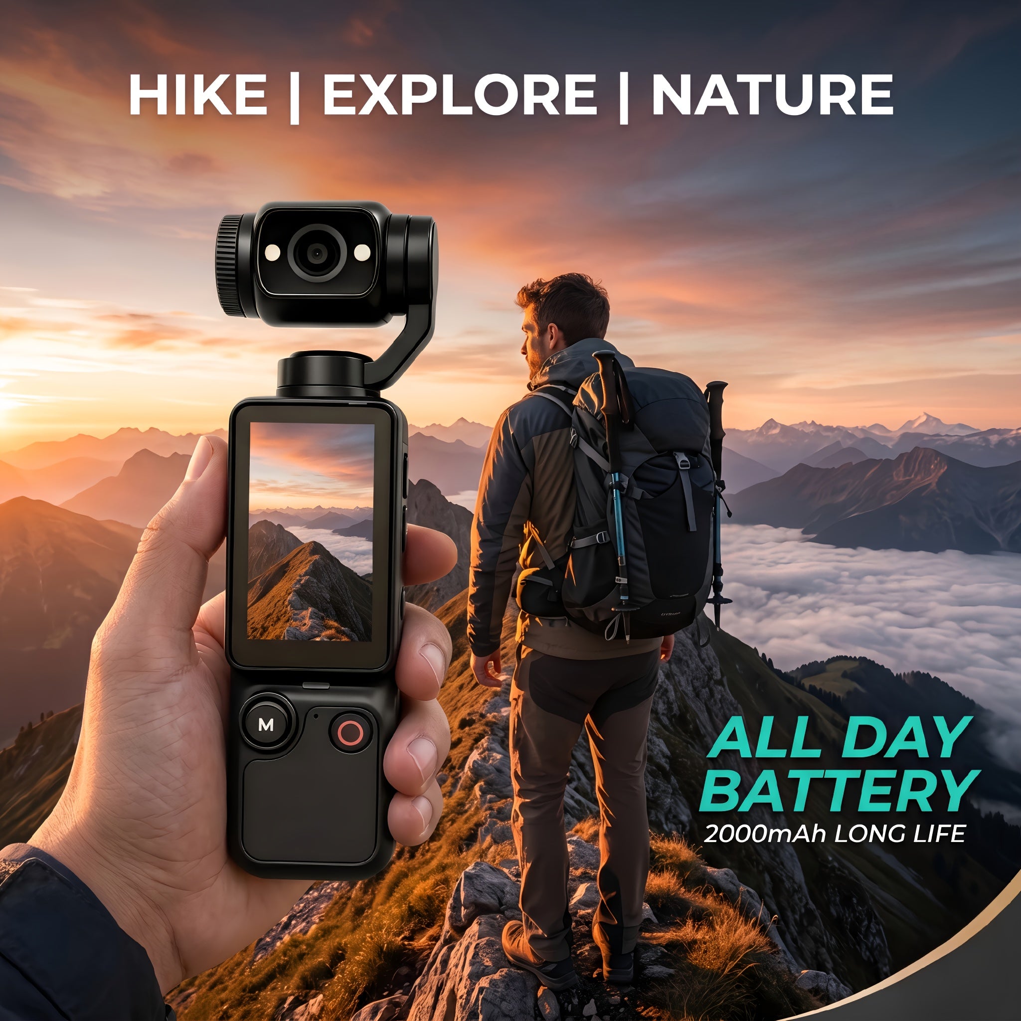 Ultra-Clear Pocket Camera 4, Handheld Sports Camera, Equipped with a 180° Rotatable Lens, a 1.9-Inch Flip Color Screen, a Built-In 2000Mah Battery, Type-C Fast Charging, Comes with a 32GB Memory Card, The Camera Can Be Expanded Up to 128GB