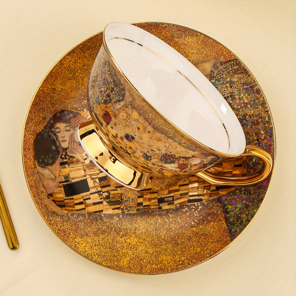 Evropski luksuzni visokokvalitetni šolj za kafu od kostane porcelana sa zlatnim ivicama, delikatni romantični engleski set za čaj sa šoljom, tanjirićem i kašikom, 1 šolja, 1 tanjirić, 1 kašika, poštarom, 200ml/7.03oz