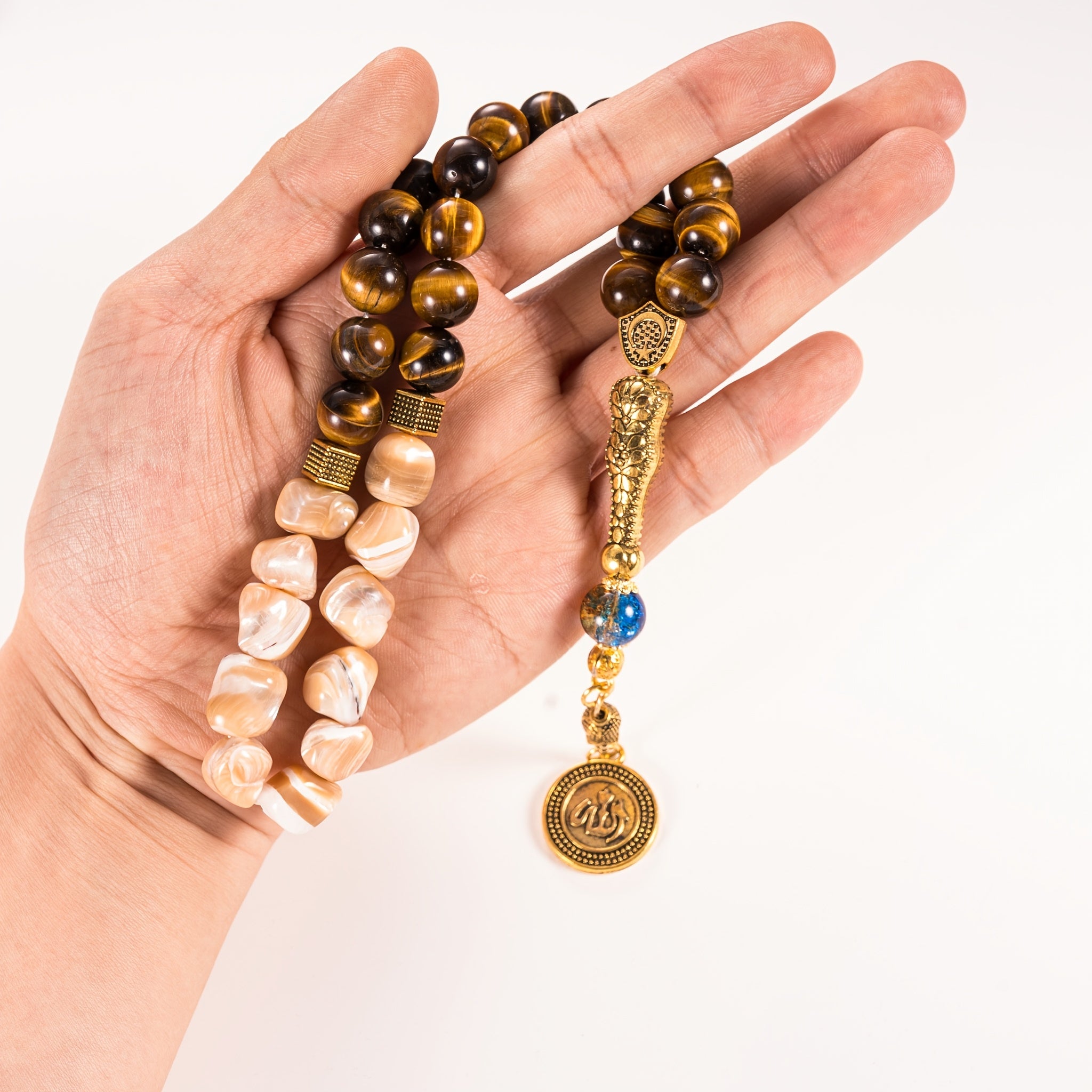 1 komad 33-perle prirodne tigrovo oko molitvene perle (Misbaha Tasbih Tesbih) | Ručno rađene od čistih prirodnih umetničkih perli, pogodne za molitvu i recitaciju zikra | Idealni poklon za Bajram, Ramazan, Mevlid i rođendane, pogodne za duhovnu meditaciju