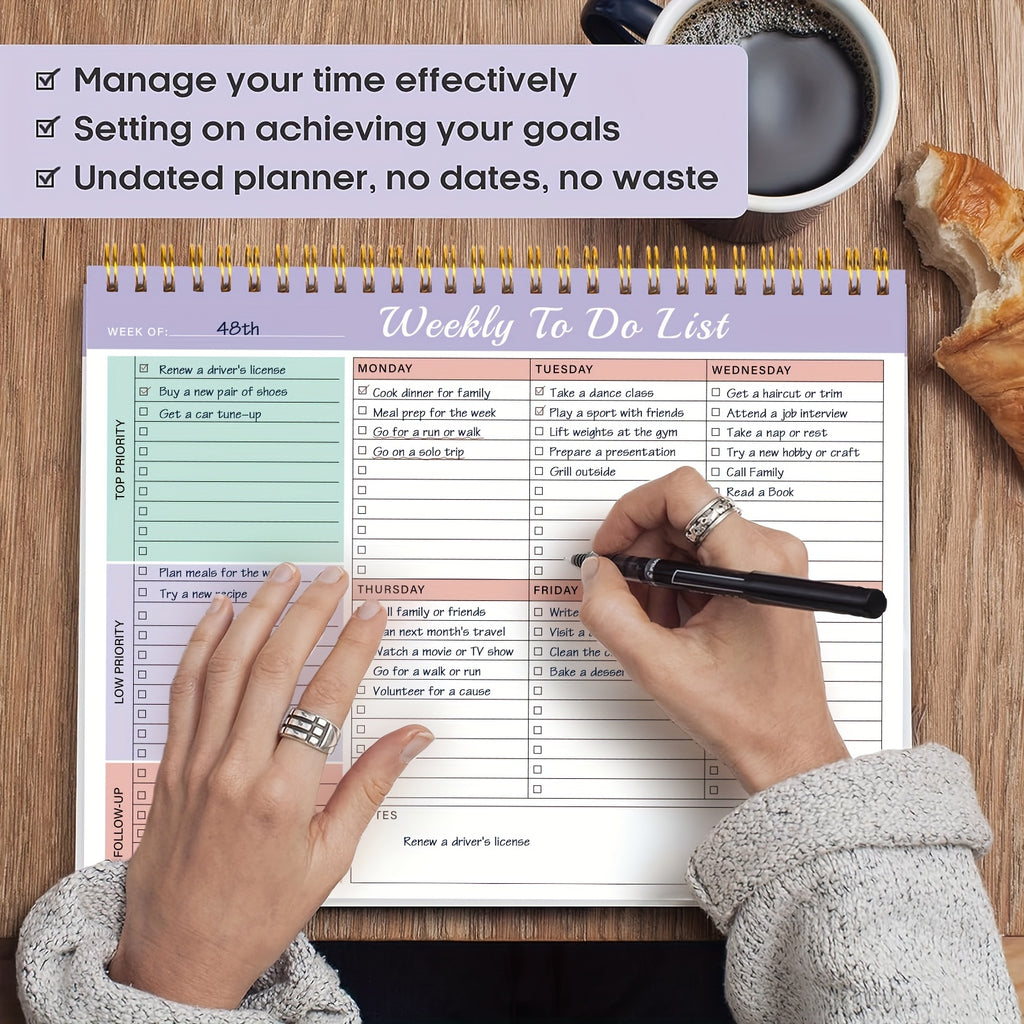 Trees 3pcs Weekly Planner Pad - Spiral Weekly Planner Undated 52 Page To-Do List Pad, 8.5 X 11 Weekly Desk Task Planner for Work And Personal Organization