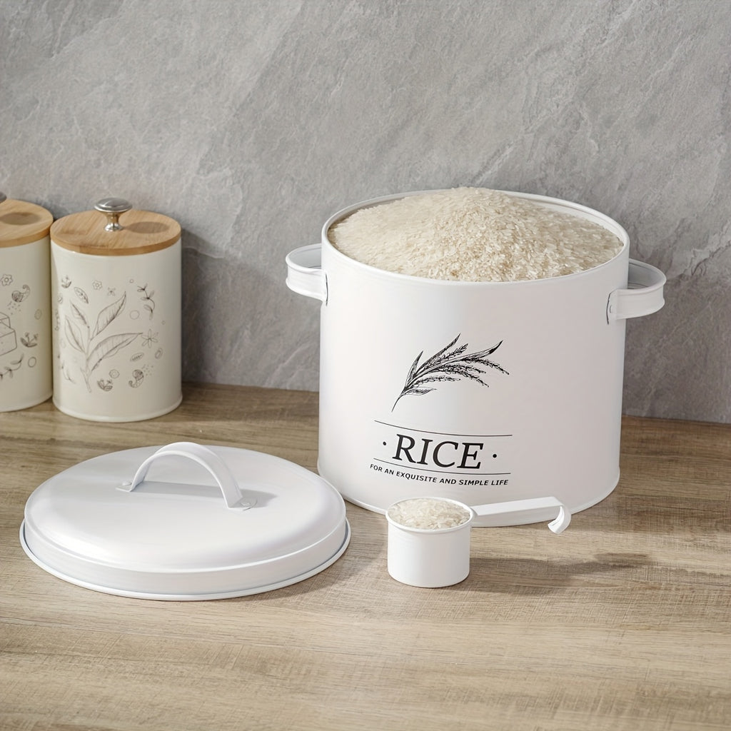 A Round White Metal Storage Canister for Organizing Rice, Potatoes, Vegetables, Food Containers, Kitchen Supplies, Housewarming Gifts, Suitable for Dining Rooms, Dorms, And Homes