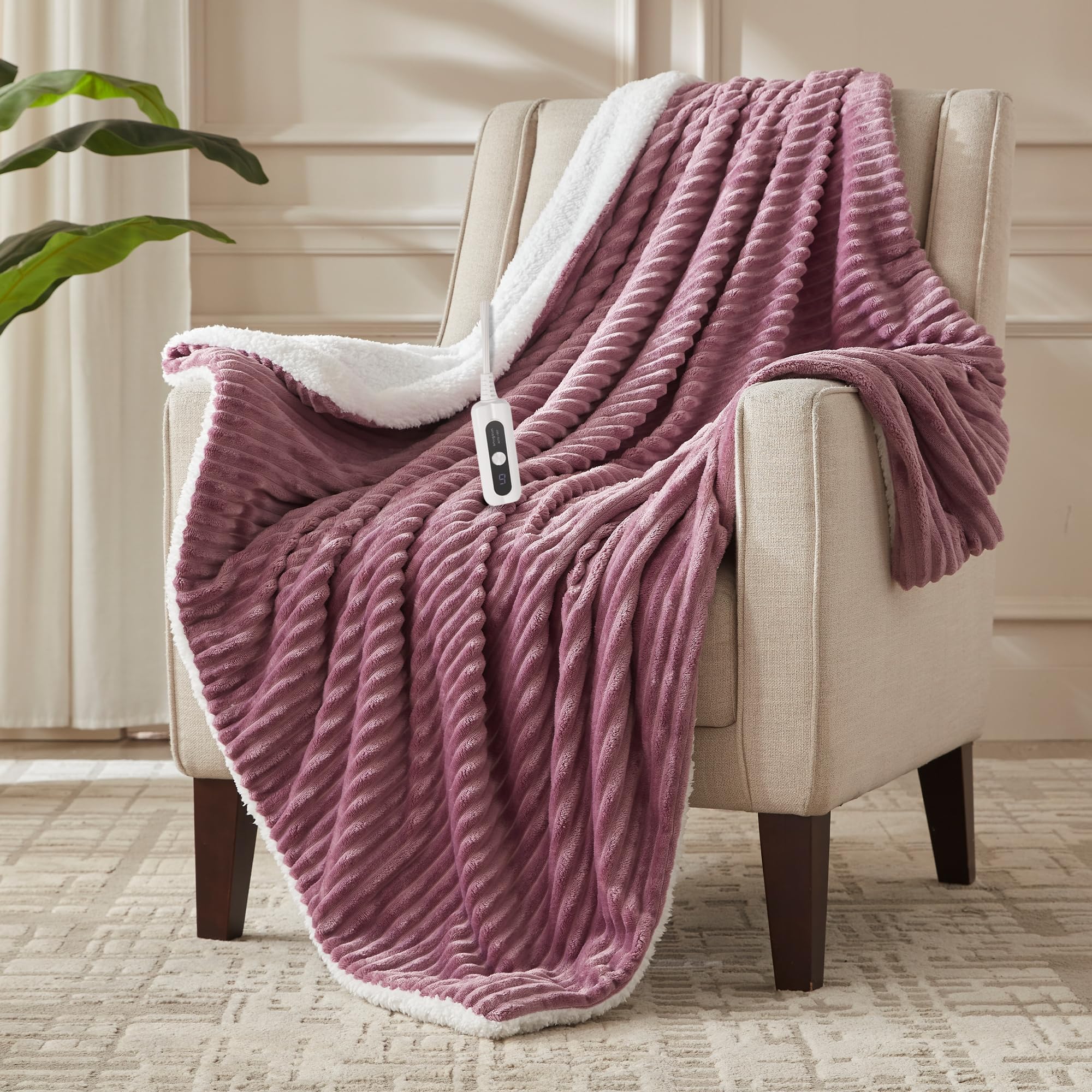 SNUGSUN Electric Heated Blanket Throw Size, Soft and Cozy Thickened Flannel and Sherpa Electric Blanket for Bed, Automatic Safety System 6 Heating Levels & 10 Hours Auto-Off, 50"x60" Slate Grey