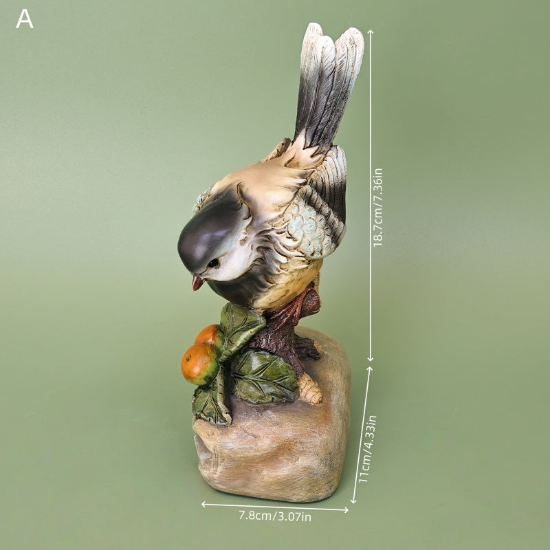 Handcrafted Artisan Resin Rock Base Bird Statue Specimen, Animal Lover's Desktop Decorative Collectible for Harvest Festival Classroom Props with Wooden Stake-Like Stand. Ideal Gift and Home Décor Piece for Living Room, Office, or Study