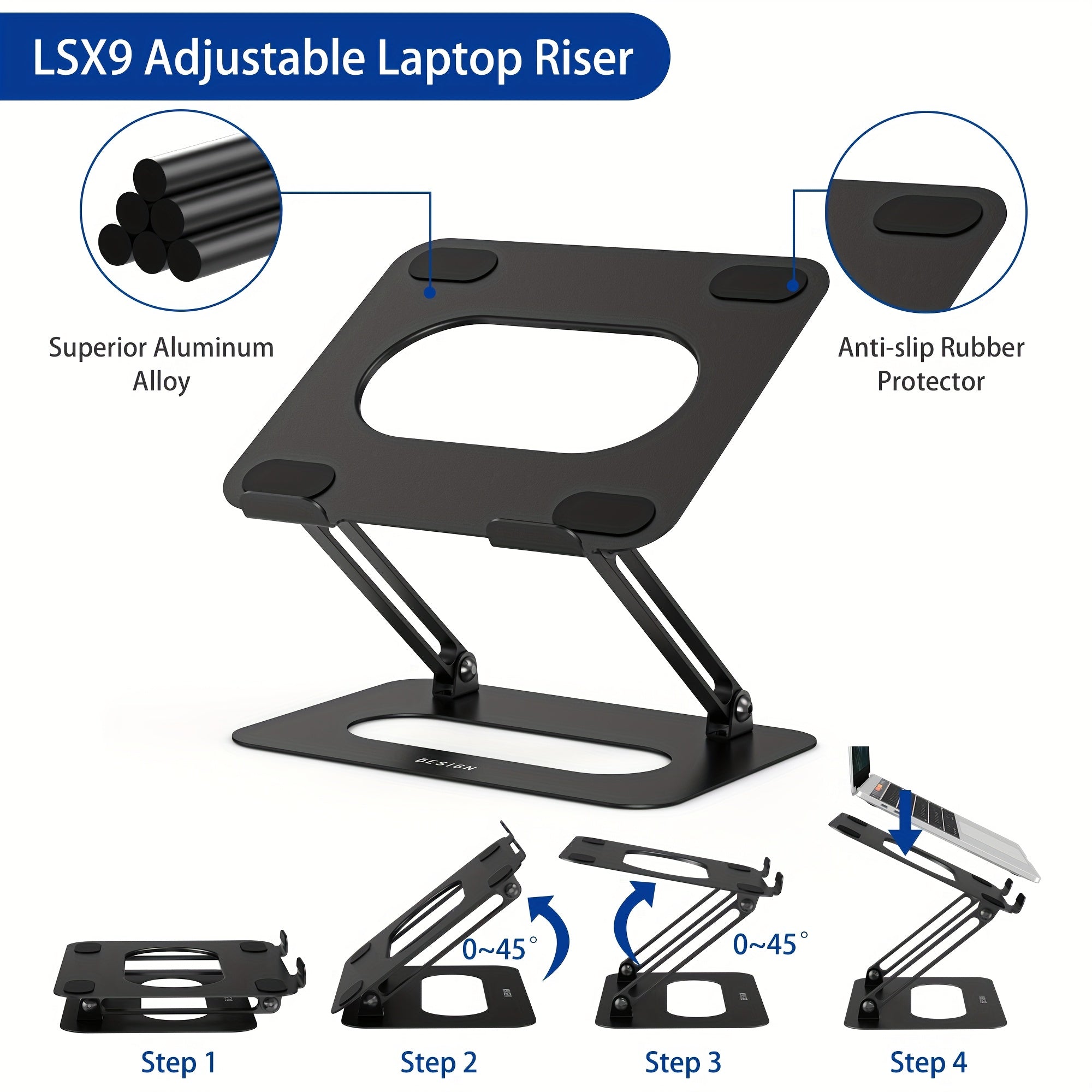 BESIGN LSX9 Postolje za laptop, Ergonomsko podesivo postolje za laptop, Kompatibilno sa laptopovima od 25.4-35.56 cm