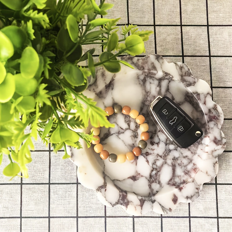 Light Luxury White and Purple Natural Marble Jewelry Tray, Minimalist Style Home Premium Accessory Storage Jewelry Bathroom Organizer Tray, Mother's Day Gift for Mom, Jewelry Trays