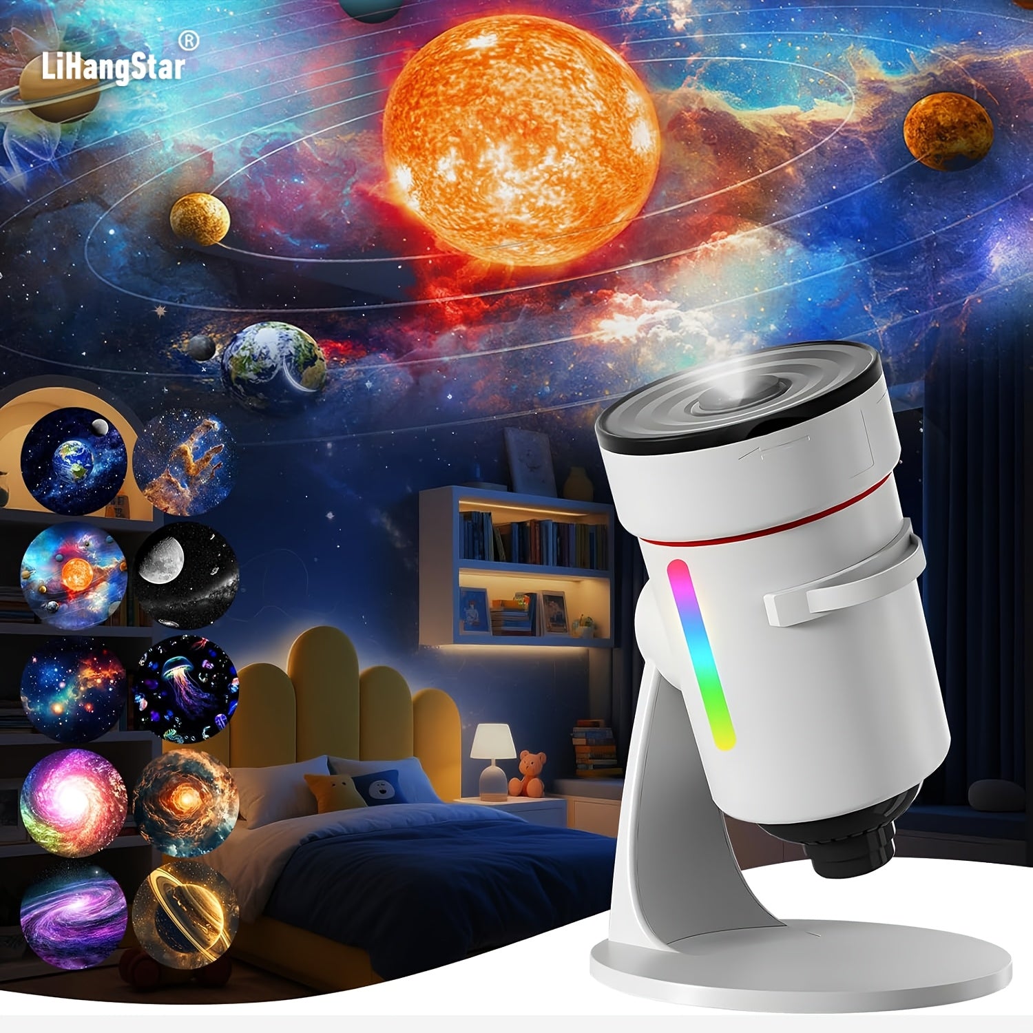 Lihangstar Galaxy Projektor Zvezdanog Neba, 10 Scena Maglica, Zatamnjivanje i Promena Boje, Kontrola Tajmerom i Noćno Svetlo u 8 Boja, Idealno za Spavaće Sobe, Kućne Bioskope, Ambijent na Plafonu, Dnevne Sobe, Gejming Sobe i Božićne Poklone