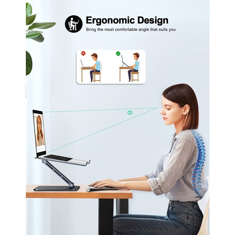 Ergonomski stalak za laptop i držač za tablet, podesiv po visini i uglu, napravljen od visokokvalitetne legure aluminijuma za izuzetnu stabilnost. Savršeno odgovara uređajima Macbook, HP i Dell.