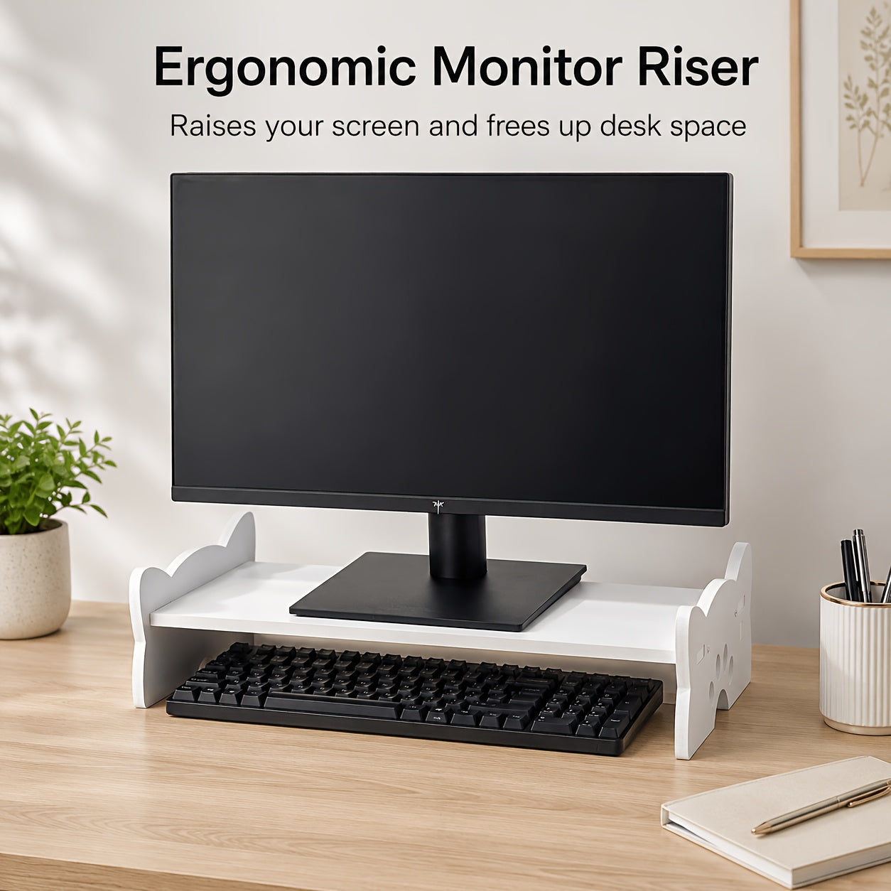 Preslatki stalak za monitor u obliku mačje šape sa ergonomskim podizačem ekrana za radnu površinu - Pogodan za stoni računar i laptop, beli, pogodan za kućnu kancelariju, kompatibilan sa sveskama, tabelama, pametnim telefonima, čitačima, držač monitora za