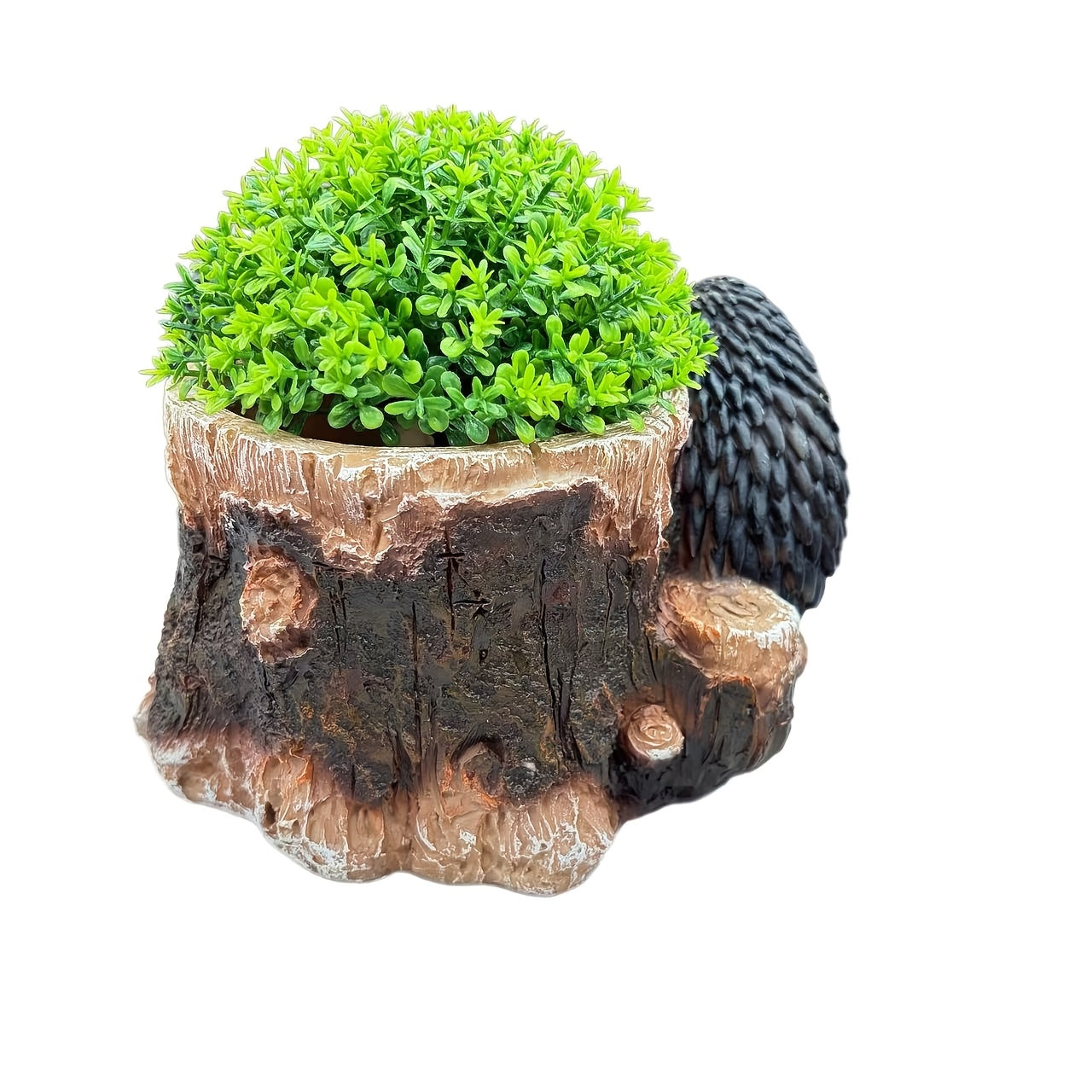 Resin Hedgehog Family Garden Statue with Flower Pot Base - Rustic Outdoor Decoration Suitable for Lawns, Courtyards, Christmas Gifts, Ground Stake Figurine for Gardens,, and Decor (Wooden Stake)