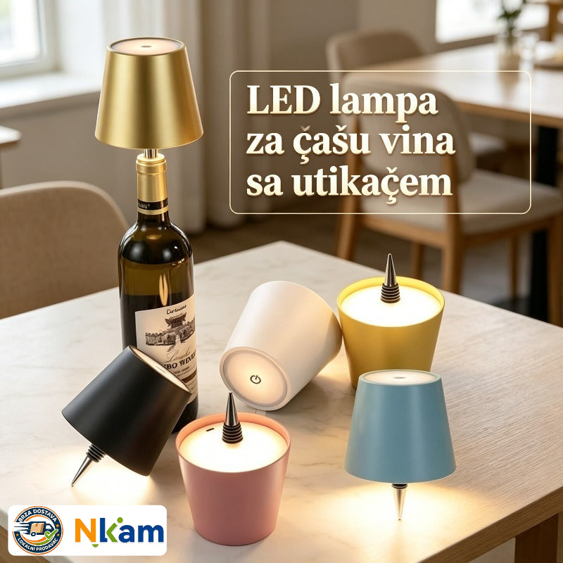 Čep za flašu sa LED lampom za atmosferu vinske flaše, dodirni prekidač, USB punjiva dekorativna noćna lampa za trpezu, šank, žurku, spavaću sobu, romantična atmosferska dekoracija, boja nasumična