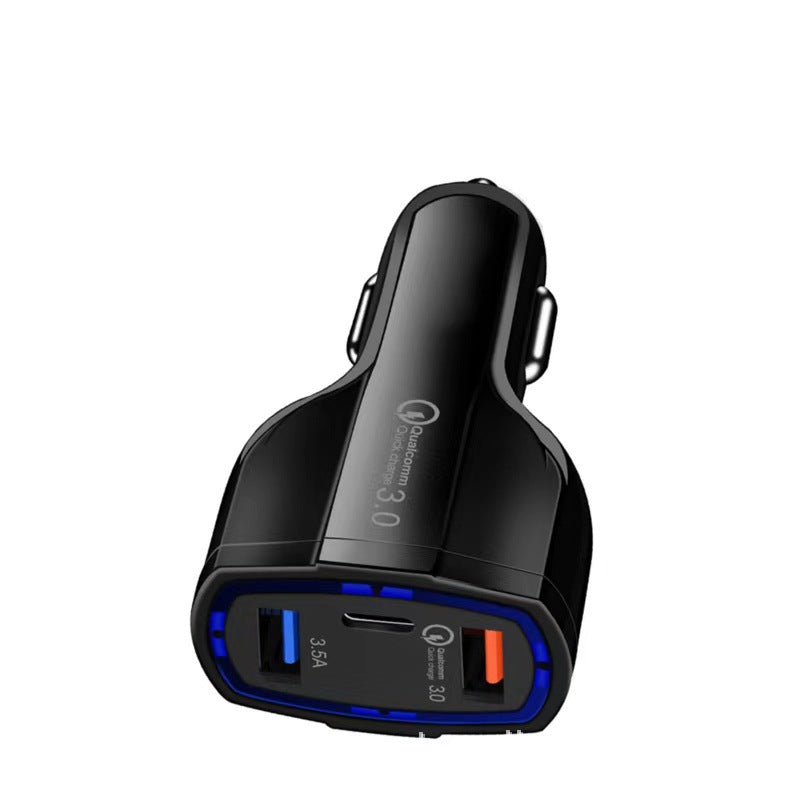 车载点烟器一分三双USB快充QC3.0+PD车充一拖三多口充电器Type-c
