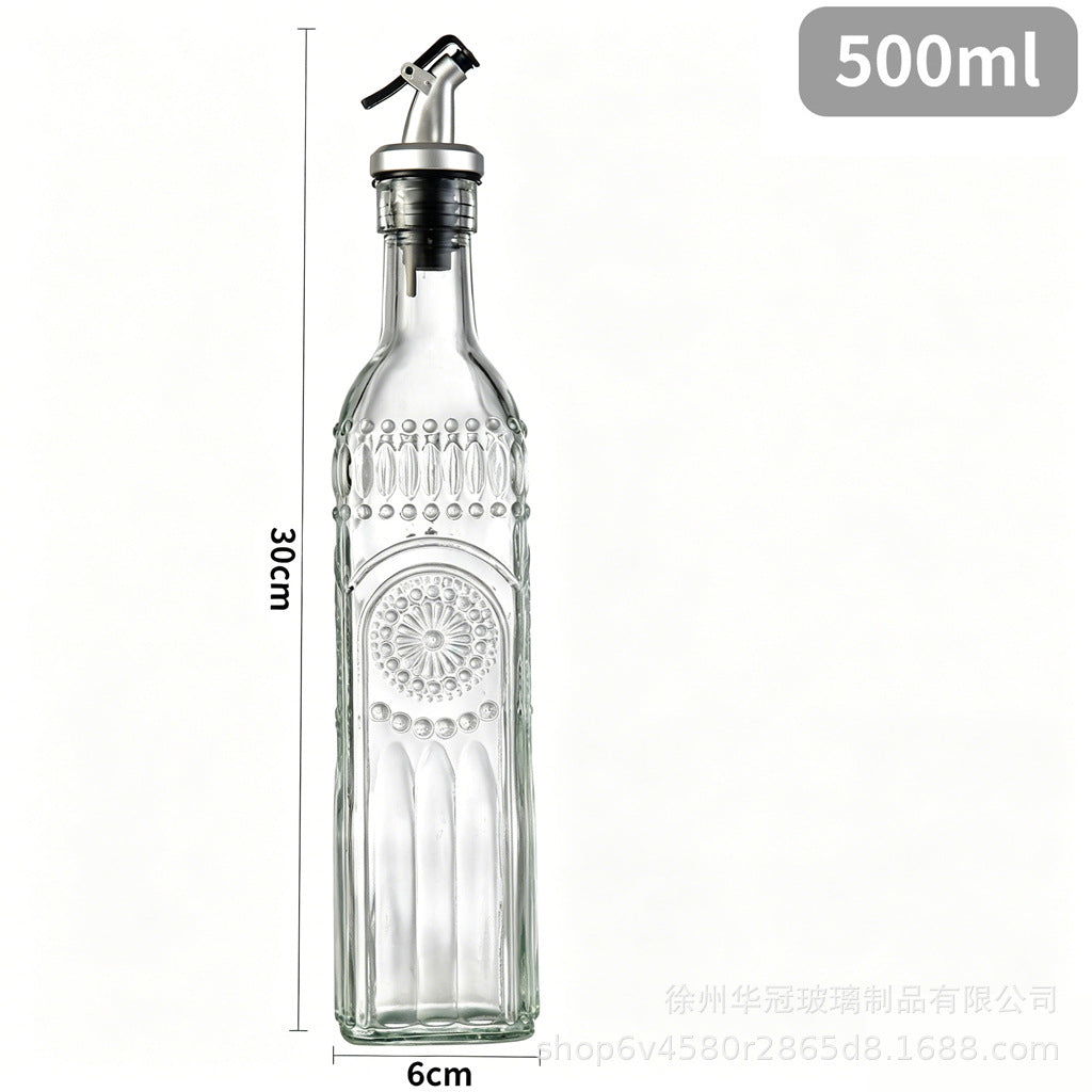 现货500ml雕花油瓶不挂油不漏油油瓶厨房家用料酒酱油分装瓶