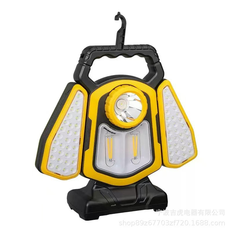 跨境新款多功能探照灯 户外防水太阳能强光手电筒cob手提灯