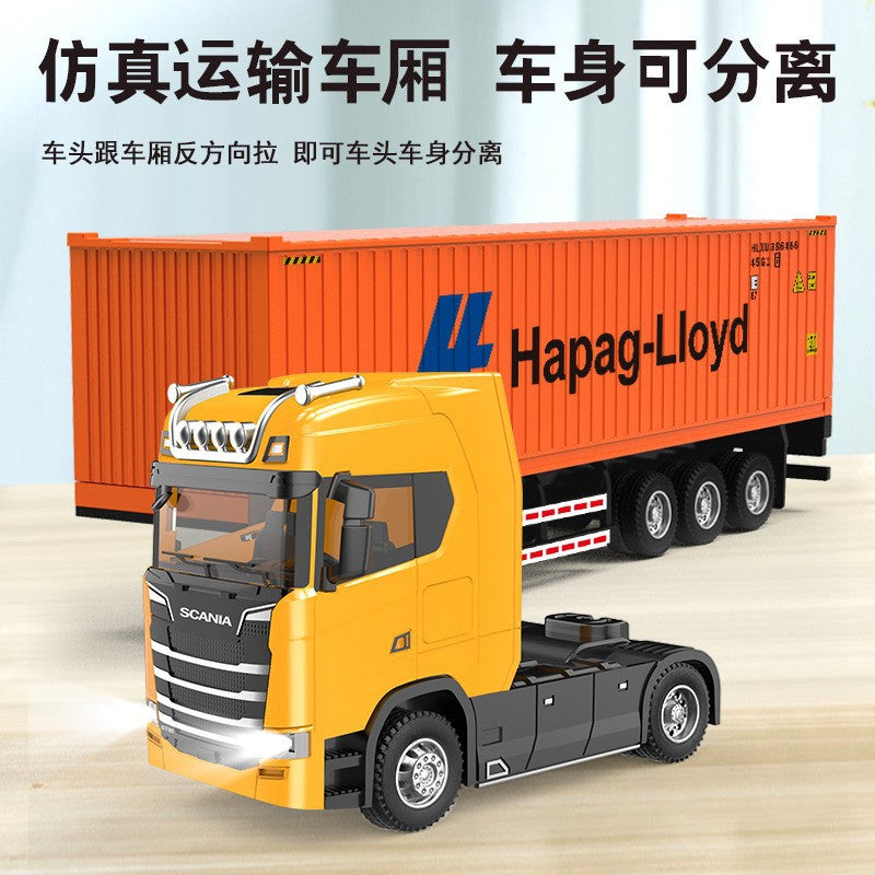 跨境仿真卡车大货车牵引厢式运输车玩具车集装箱货柜合金车模批发