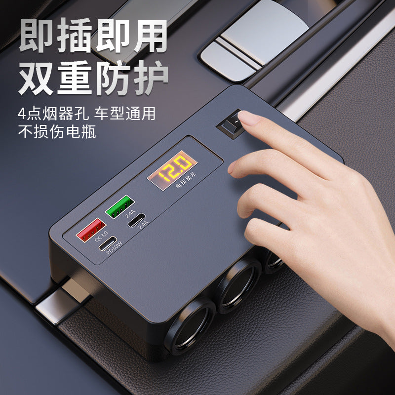 2025新款车充车载点烟器一拖四12V/24V汽车货车通用带电压显示