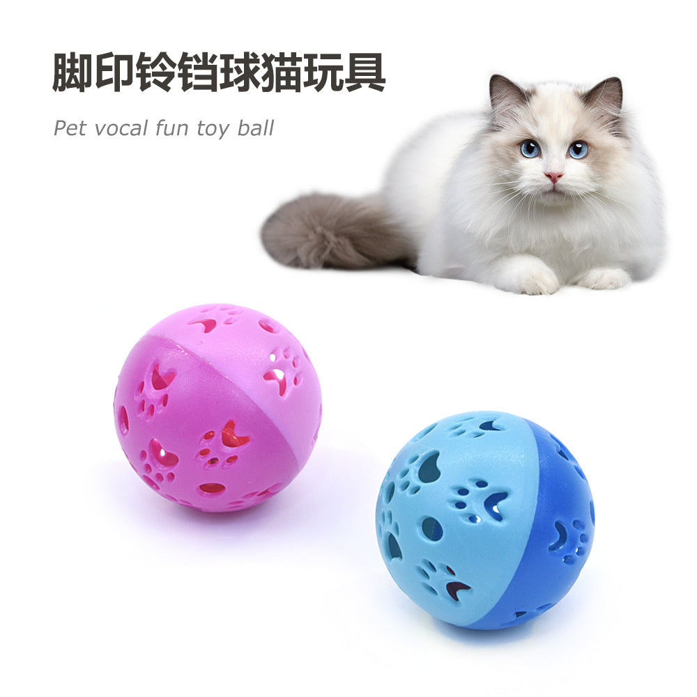 跨境新款 宠物猫咪互动玩具 脚印铃铛球 发声逗猫铃铛球猫玩具