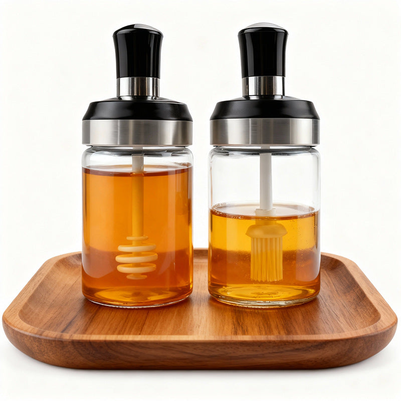 厨房用品调料罐勺盖一体玻璃调味瓶油刷盐糖佐料罐蜂蜜棒透明空