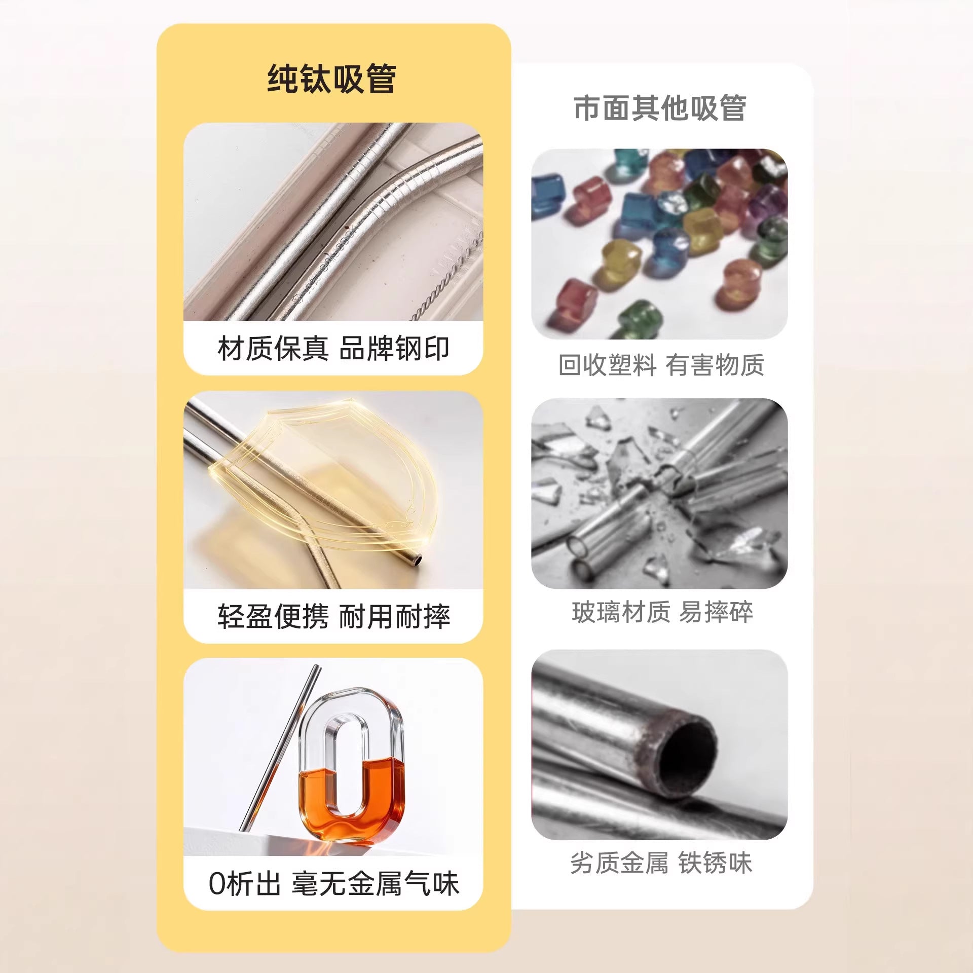 食品级纯钛吸管便携可重复使用不锈钢冰霸杯长吸管喝水神器钛合金