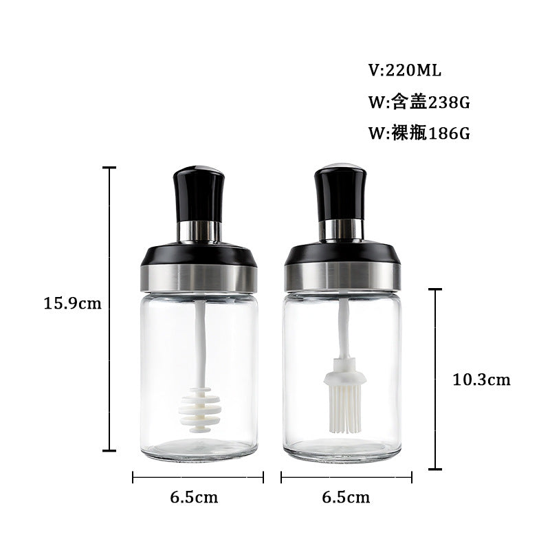 厨房用品调料罐勺盖一体玻璃调味瓶油刷盐糖佐料罐蜂蜜棒透明空
