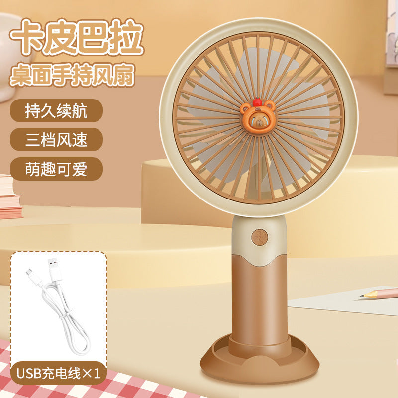 新款大扇叶卡通小风扇USB充电带公仔风扇颜值高学生办公室礼品风