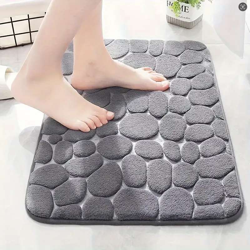 跨境代发珊瑚绒压花鹅卵石小石头门垫卫生间纯色蹭脚垫厂家直发