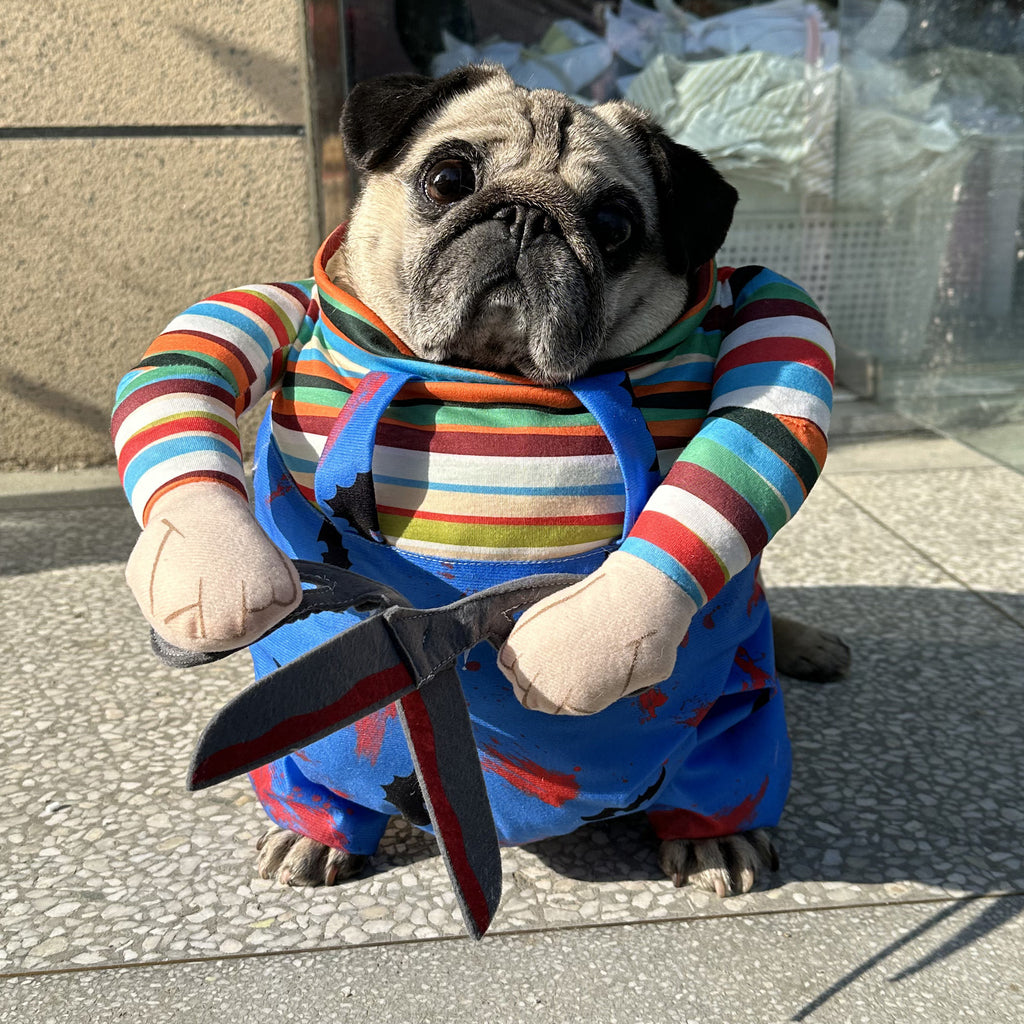 宠物万圣节衣服狗狗猫咪搞怪变身装拿剪刀服装搞笑服饰站立变身装