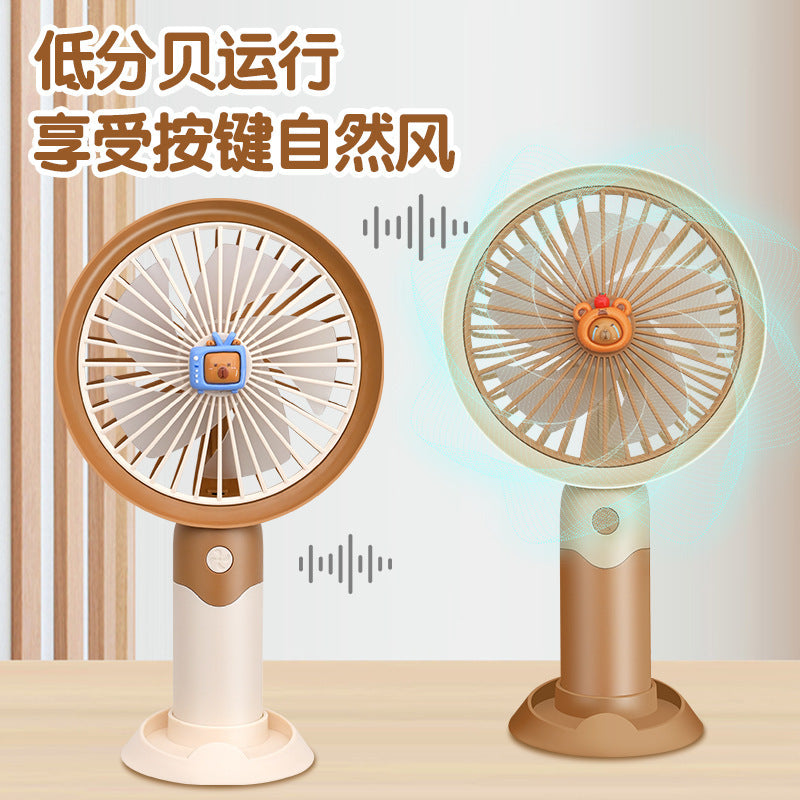新款大扇叶卡通小风扇USB充电带公仔风扇颜值高学生办公室礼品风