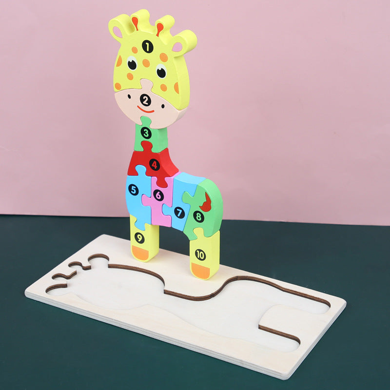 跨境批发益智玩具早教认知积木动物交通形状配对3D创意立体拼图