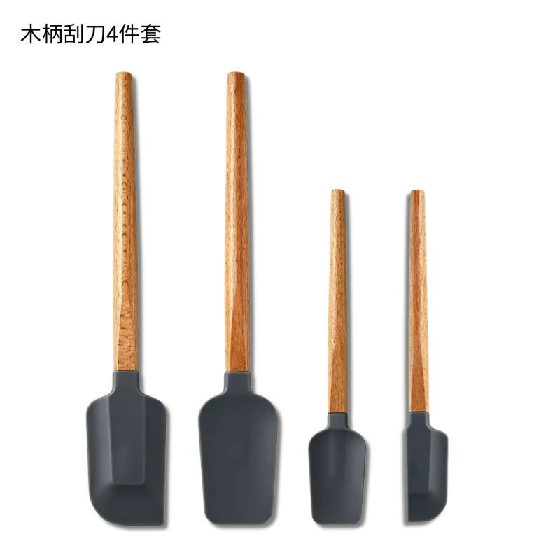 跨境木柄硅胶刮刀耐高温烘焙奶油蛋糕抹刀食品级硅胶木柄刮刀套装