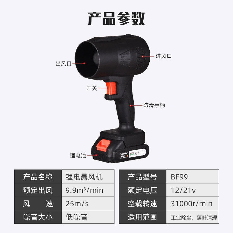 工业级锂电暴风机吹风机暴力涡轮风扇大功率吹树叶吹尘暴风机强力
