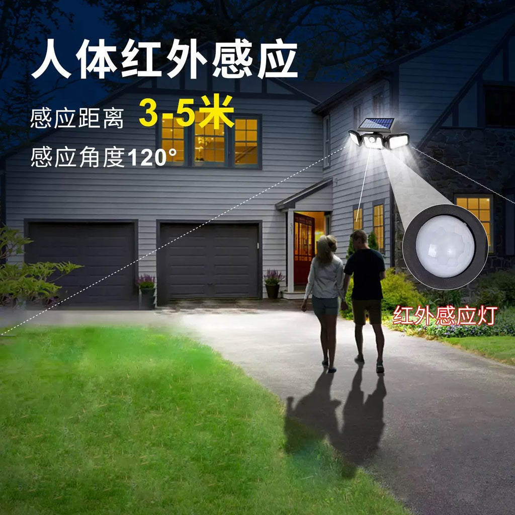跨境太阳能照明灯人体感应LED一体路灯户外庭院家用太阳能壁灯