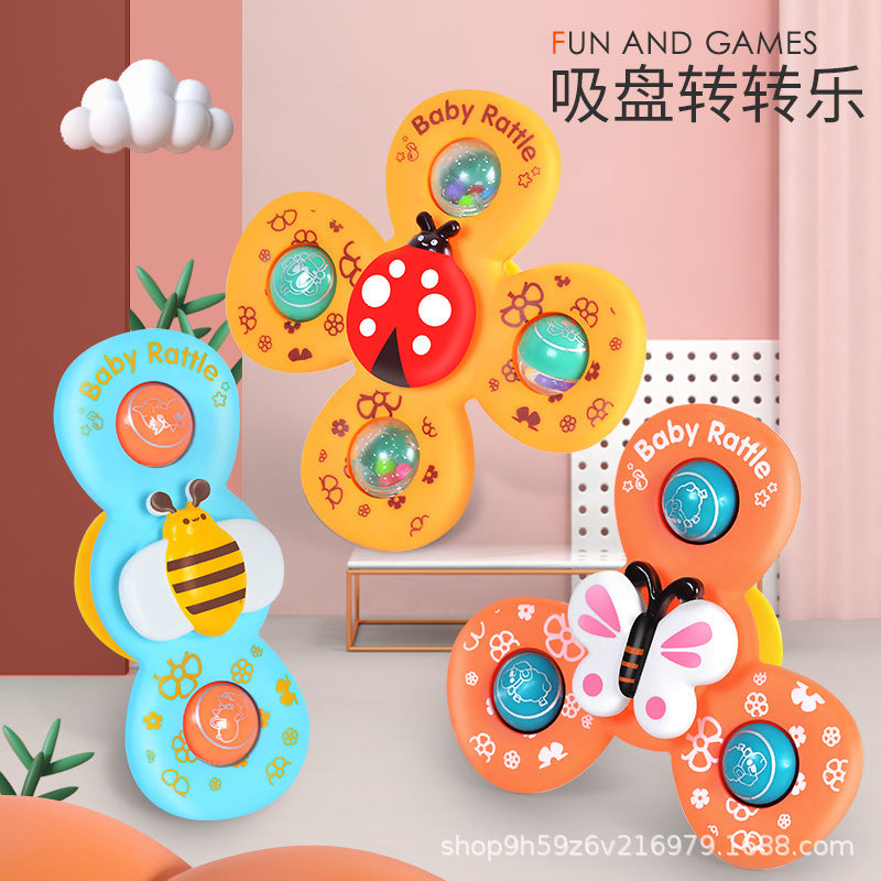 跨境儿童吸盘转转乐婴幼儿卡通手指旋转陀螺宝宝摇铃早教益智玩具