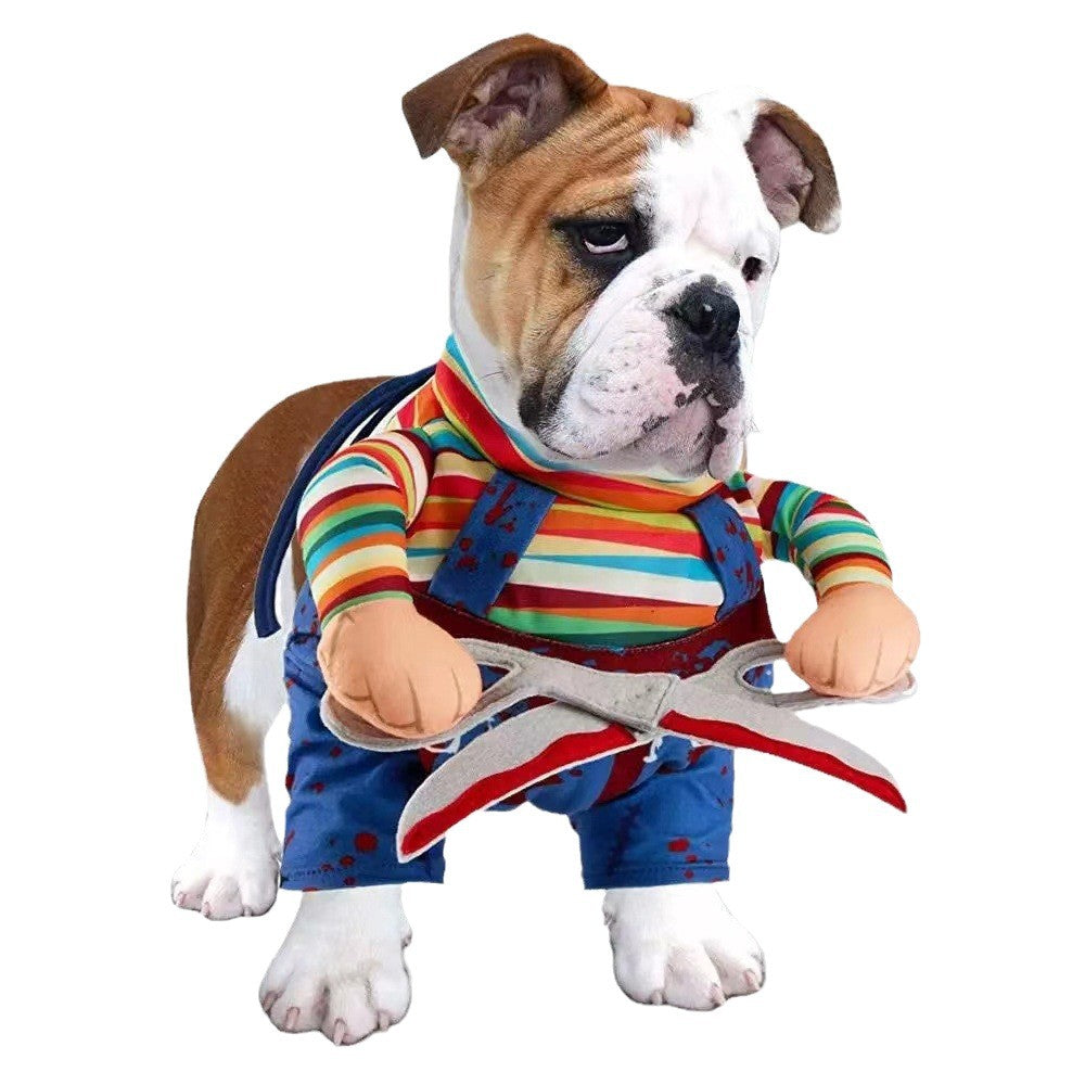 宠物万圣节衣服狗狗猫咪搞怪变身装拿剪刀服装搞笑服饰站立变身装