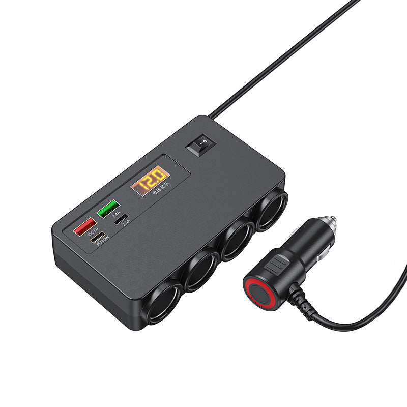 2025新款车充车载点烟器一拖四12V/24V汽车货车通用带电压显示