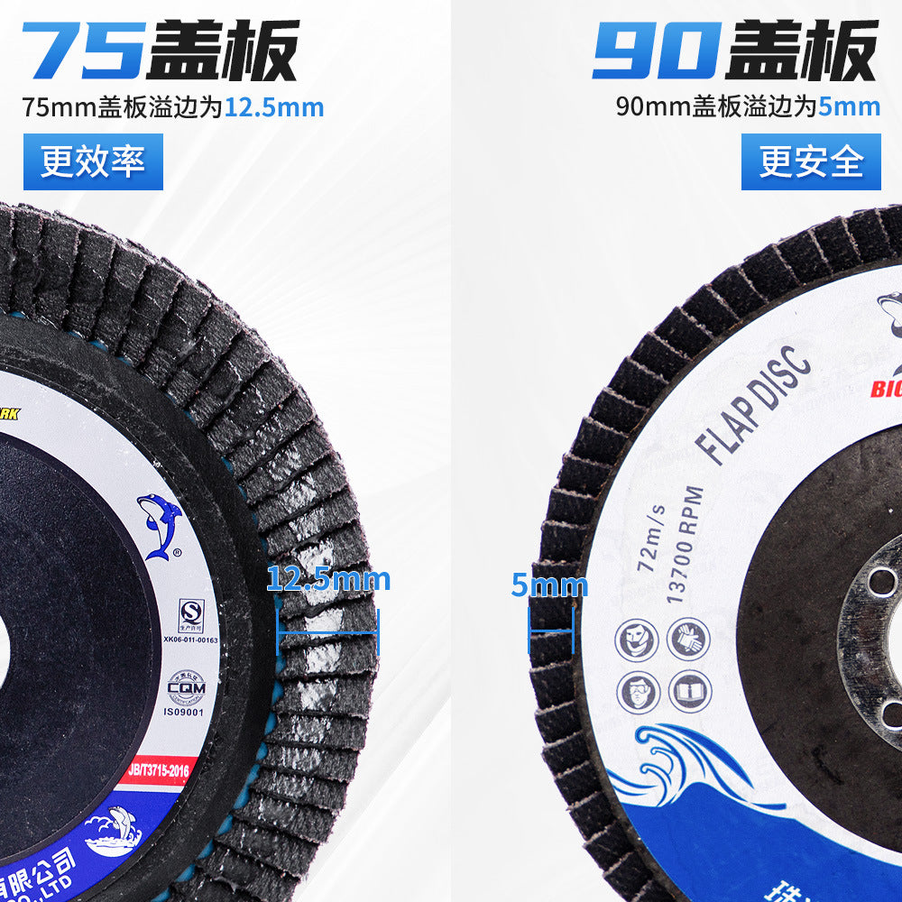 大白鲨百叶片100型塑网铁盖角磨机金属不锈钢抛光砂布轮角打磨片
