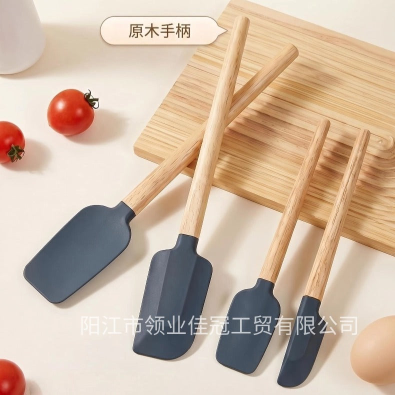 跨境木柄硅胶刮刀耐高温烘焙奶油蛋糕抹刀食品级硅胶木柄刮刀套装