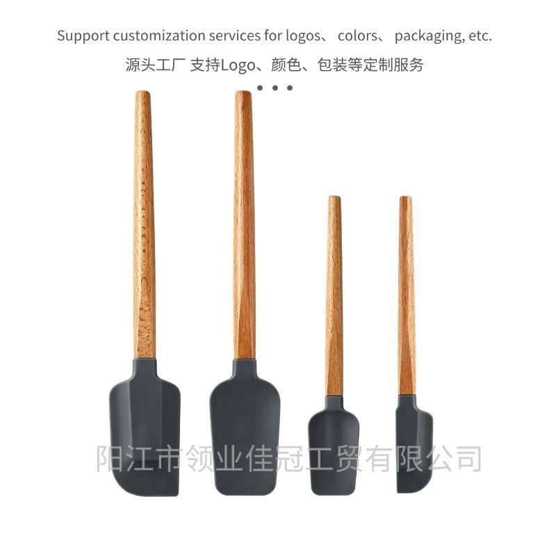 跨境木柄硅胶刮刀耐高温烘焙奶油蛋糕抹刀食品级硅胶木柄刮刀套装