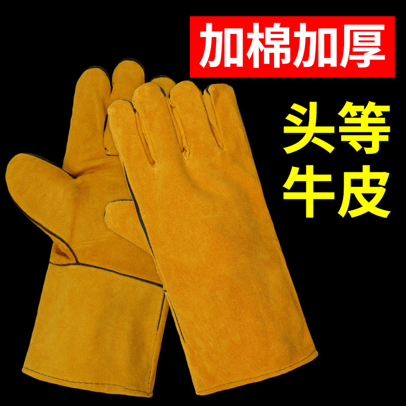 厂家批发 电焊手套牛皮挂里焊工手套焊工加长加厚 劳保手套