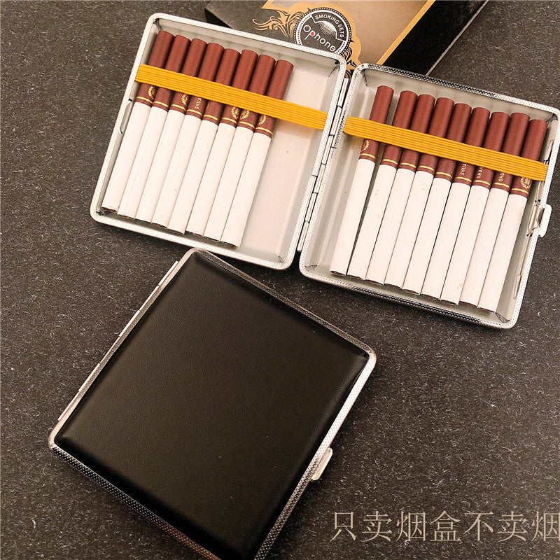 黑皮烟盒时尚20支装金属夹片皮质创意个性烟盒光板黑色彩盒装