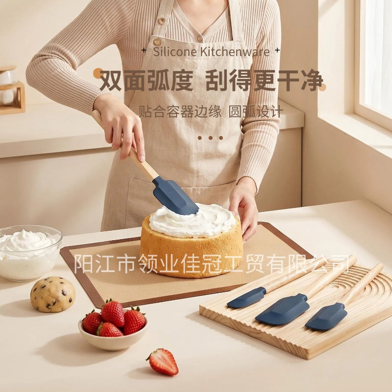 跨境木柄硅胶刮刀耐高温烘焙奶油蛋糕抹刀食品级硅胶木柄刮刀套装