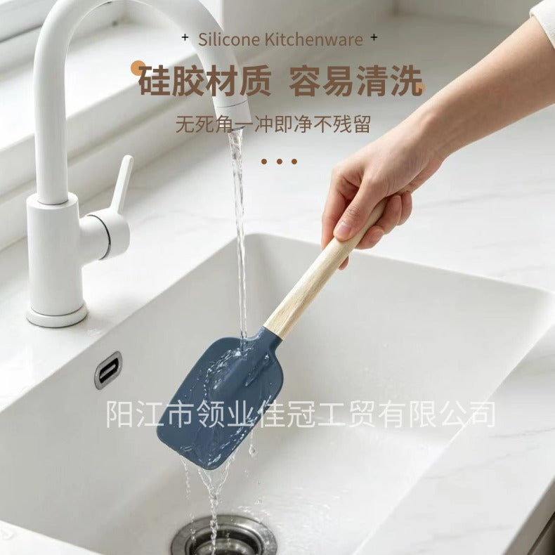跨境木柄硅胶刮刀耐高温烘焙奶油蛋糕抹刀食品级硅胶木柄刮刀套装