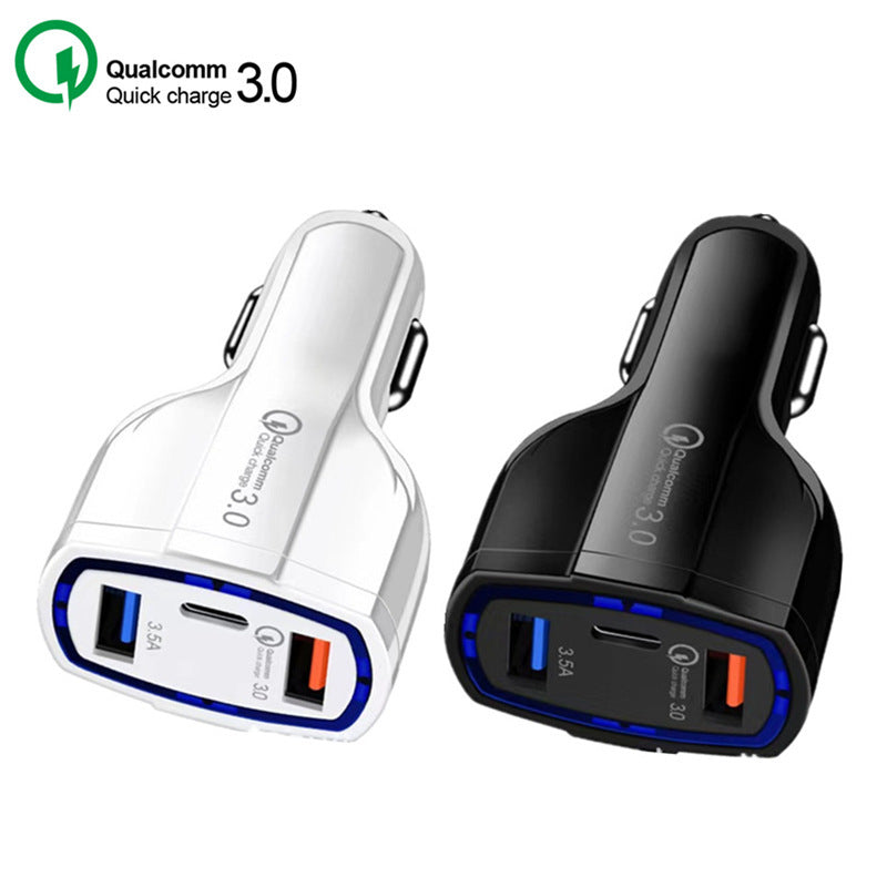 车载点烟器一分三双USB快充QC3.0+PD车充一拖三多口充电器Type-c
