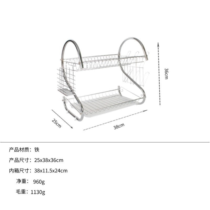 跨境厨房沥水架碗碟架置物架 S型碗架  出租屋双层多功能台面碗架