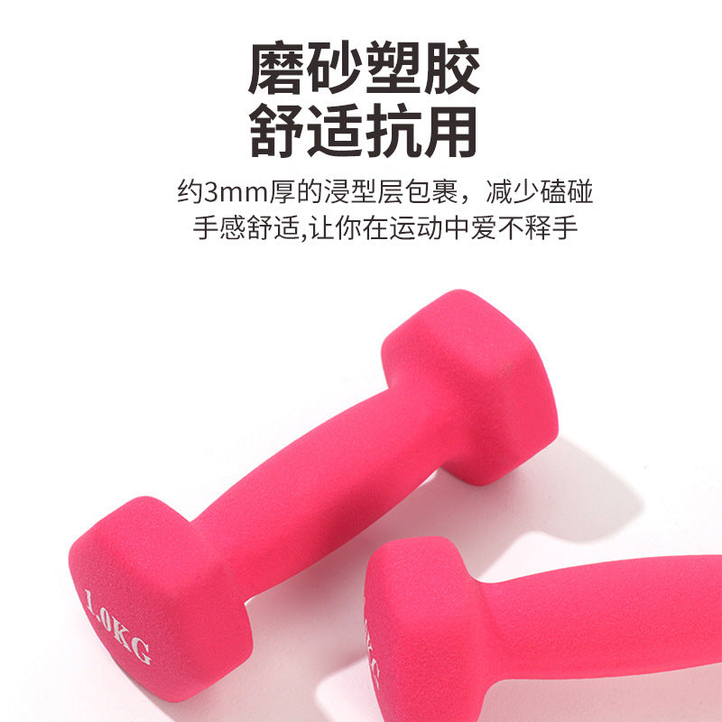 浸塑哑铃女士训练小哑铃家用健身瑜伽通用实心铸铁彩色浸塑哑铃