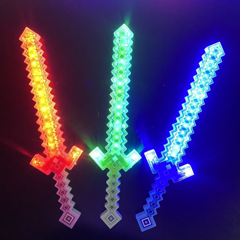 格子剑发光音效炫酷玩具荧光棒马赛克我的世界玩具剑地摊景区批发